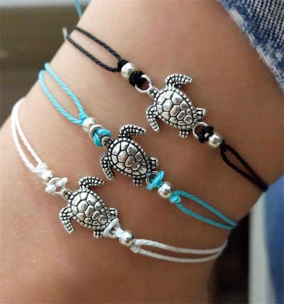 

summer beach turtle shaped charm rope string anklets for women ankle bracelet woman sandals on the leg chain foot jewelry b3771024683, Red;blue