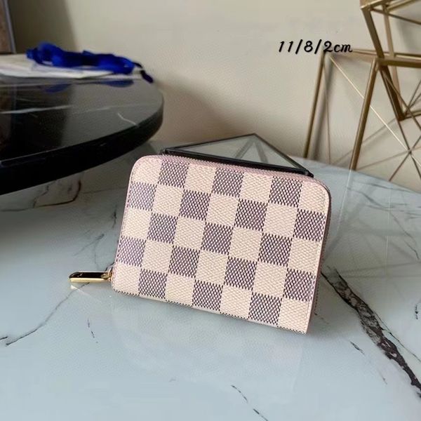

n60229 women's new luxury checker zipper wallet card bag, Red;black