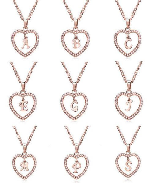 

classic rose gold 26 letter diamond paved love heart pendant necklaces alphabet az initial letter necklace womens jewelry gift5177893, Silver
