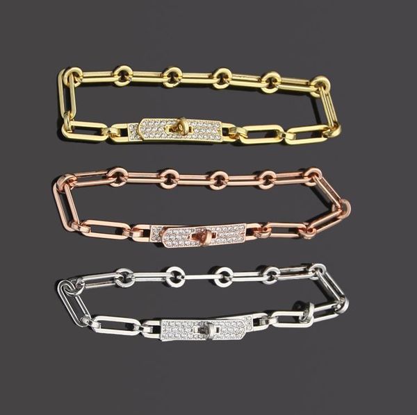 

titanium steel letter rotary buckle full diamond bracelet 18k gold plated women's chain bracelet designer jewelry, Black