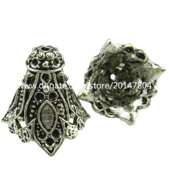 

19048 5pcs vintage silver hollow filigree flower tassel end cap retro jewelry4593374