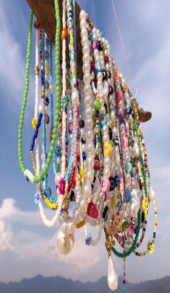 

ins wind crystal beaded necklace female niche design allmatch pearl personality color rice bead collarbone chain1101359, Silver