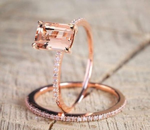 

exquisite square ring set for women luxury jewelry gifts rose gold filled crystal zircon ring wedding band promise engagement ring1702190, Silver