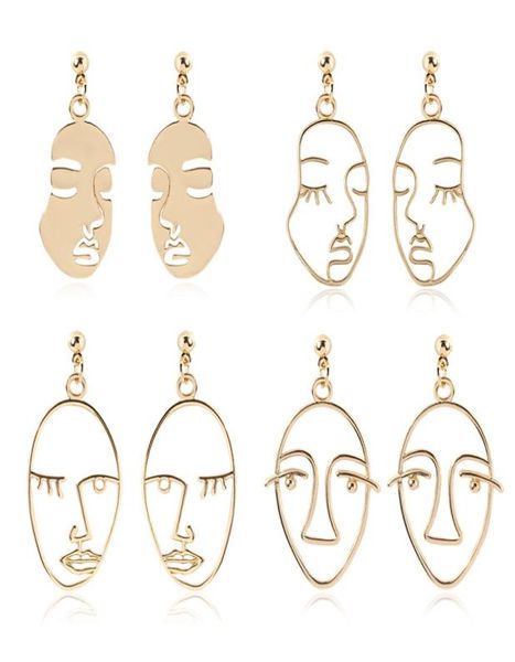 

fashion girl face abstract line dangle earrings for women simple human pendant chandelier earring elegant female ear jewelry gifts6924201, Silver