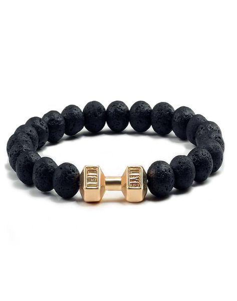 

new dumbbellsbracelets bead fashion natural black stone beaded bracelet for men039s energy barbell jewelry gifts2259289