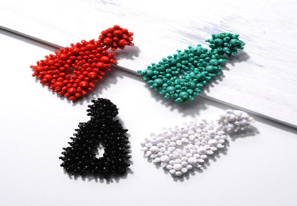 

creative knitting trapezoidal pure handmade rice bead earrings3788366, Golden;silver