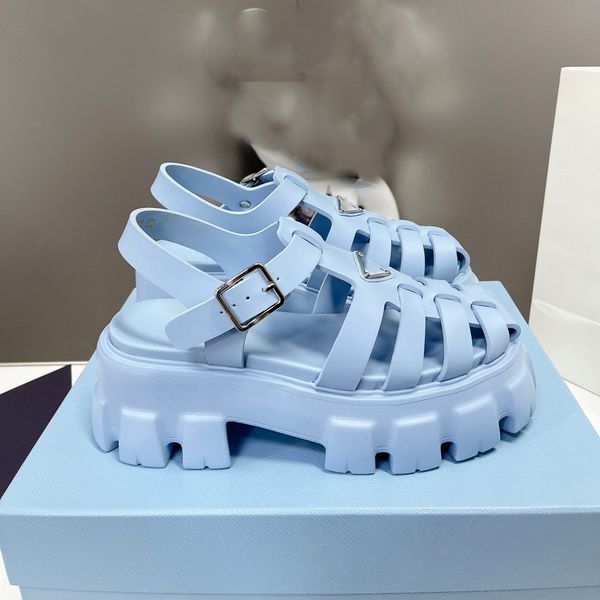 

designer prad beach shoes rubber wedge sandals women woven slippers fashion footwear outdoors slides woman foam shoe blue gift
