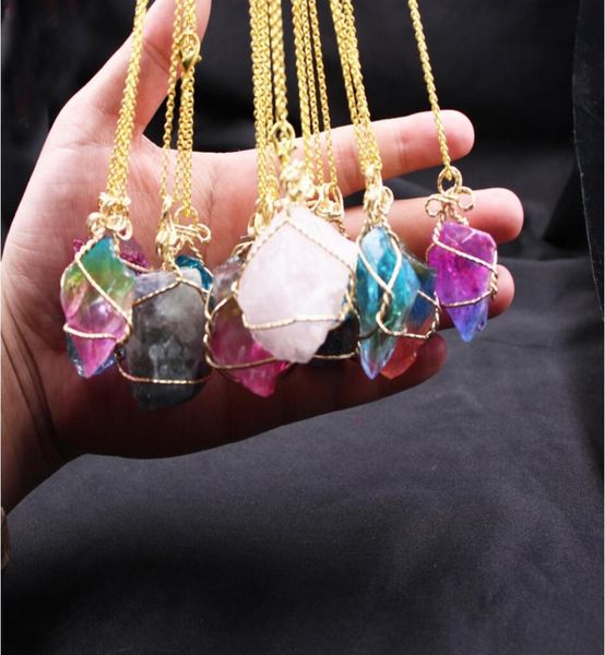 

multicolor quartz healing gold link chain pendant necklace natural stone crystal charms for women jewelry3229073, Silver