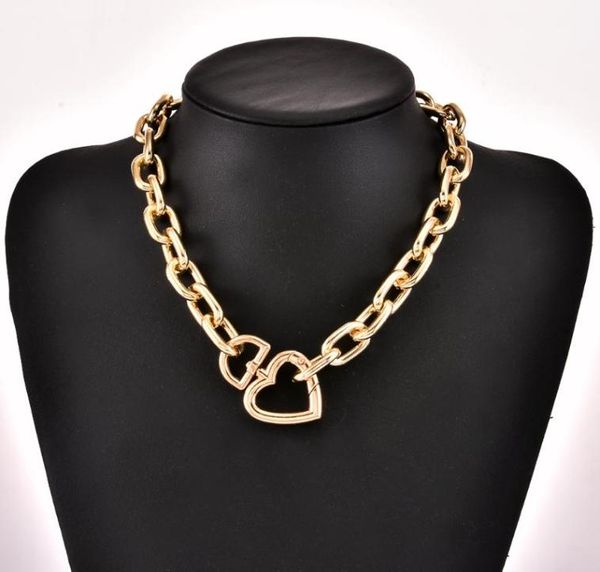 

chokers punk cuban choker heart necklace collar statement hip hop big chunky aluminum gold color thick chain women jewelry6634681, Golden;silver