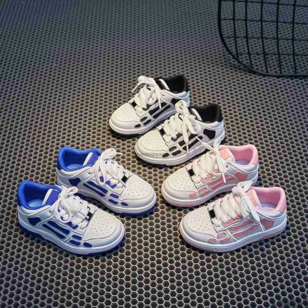 

designer skel low shoes kids shoes bones hi leather boy girl sneakers luxury skeleton blue black pink men women outdoor sports trainers