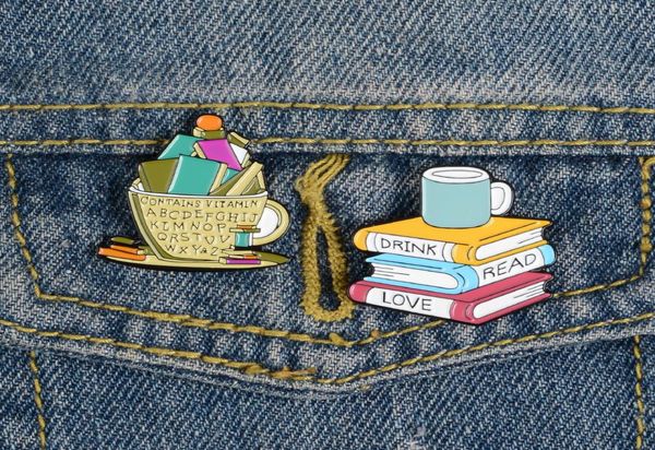

cute small book coffee funny enamel brooches pins for women christmas demin shirt decor brooch pin metal kawaii badge fashion jewe2823183, Gray