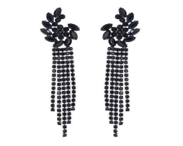 

shiny black rhinestone long tassel wedding dangle earring for women luxury crystal drop earrings jewelry gift5579031, Silver