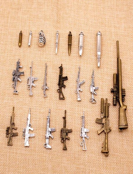 

20 pieces charm for making jewelry diy weapon sniper machine gun bullet grenade hj1224595592, Bronze;silver