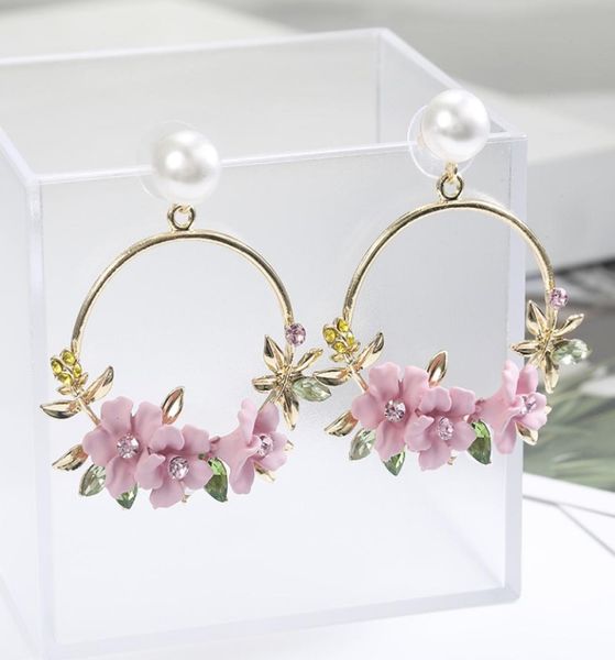 

flower korean style earrings with round golden color soft ceramic pearl earrings for women jewelry gift e775613752, Golden;silver