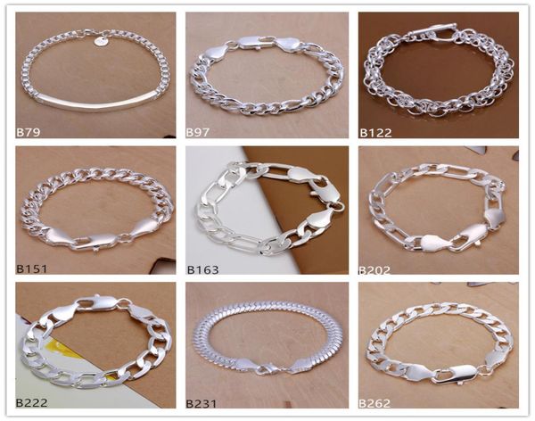 

mixed style 8 pieces a lot whole fashion men039s sterling silver bracelet shrimp buckle circles snake chain 925 silver bra9907731, Black