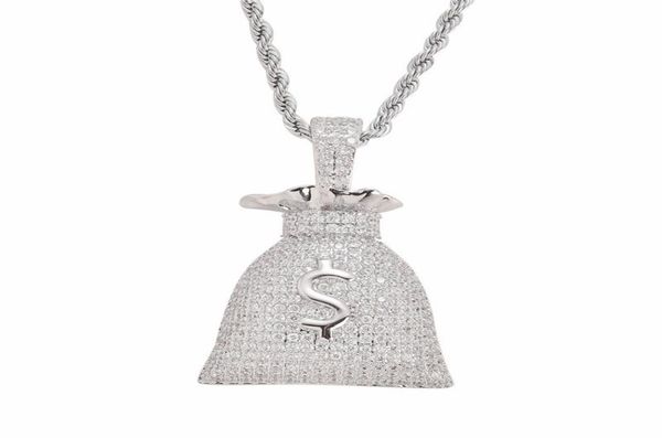 

us dollar money bag pendant with tennis chain gold and silver color cubic zircon men039s hip hop necklace jewelry for gift8283583