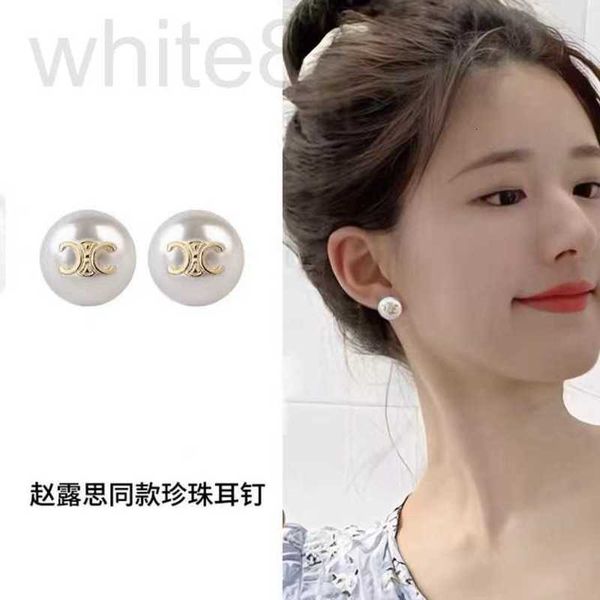 

charm designer cel arc de triomphe pearl earrings french style fragrant zhao lusi same flat round women's geometric versatile uag7, Golden