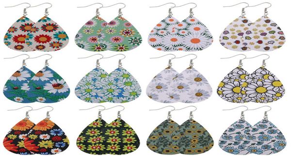 

2020 fashion waterdrop shape colorful flowers print pu leather earrings design teardrop earrings for women girls jewelry wh9634229, Silver