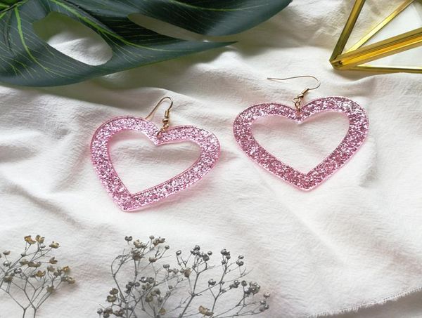 

pink large geometry round acetate acrylic drop earrings for women japan korea heart dangle earrings whole e1364895714, Silver