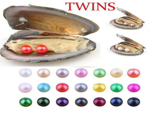 

2018 diy 67mm twins pearl freshwater cultured love wish pearl oyster mussel mixed colors natural real pearls akoya 2531646, White