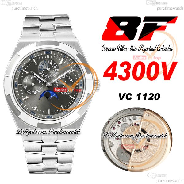 

8f overseas perpetual calendar moonphase 4300v a1120 automatic mens watch gray stick dial stainless steel bracelet reloj hombre super versio, Slivery;brown