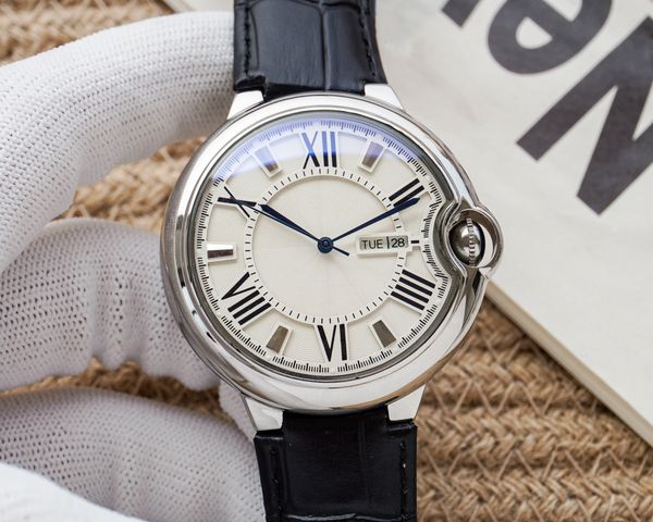 

new vintage fashion luxury leather strap mens watch luxury designer watches 44mm neutral automatic mechanical watchs no box, Slivery;brown