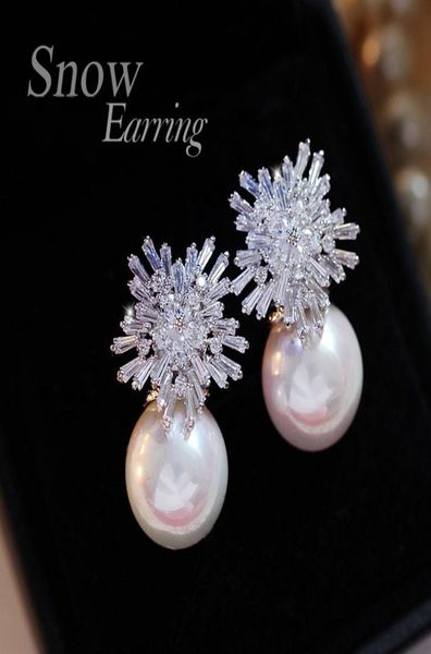 

pearl earrings woman fashion snowflake crystal earrings charm rhinestone inlaid jewelry cute earrings couple gifts choice8415673, Golden;silver