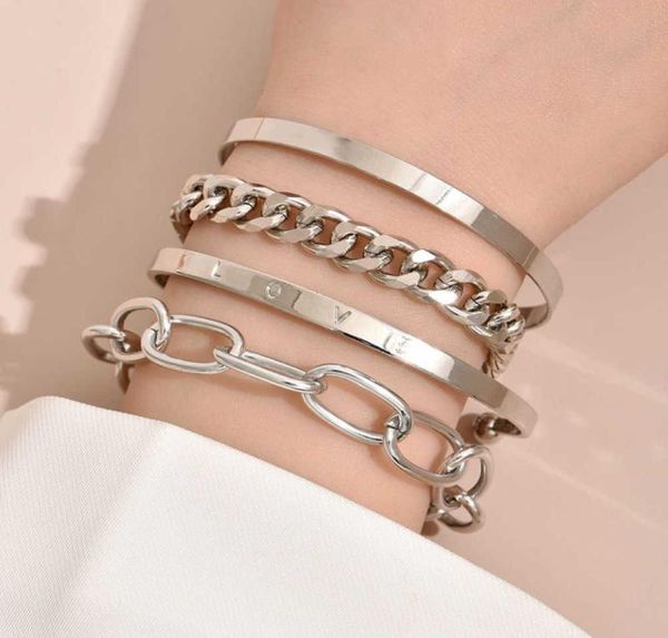 

accessories personalized chain smooth love open bracelet bracelet four piece set9032271, Black