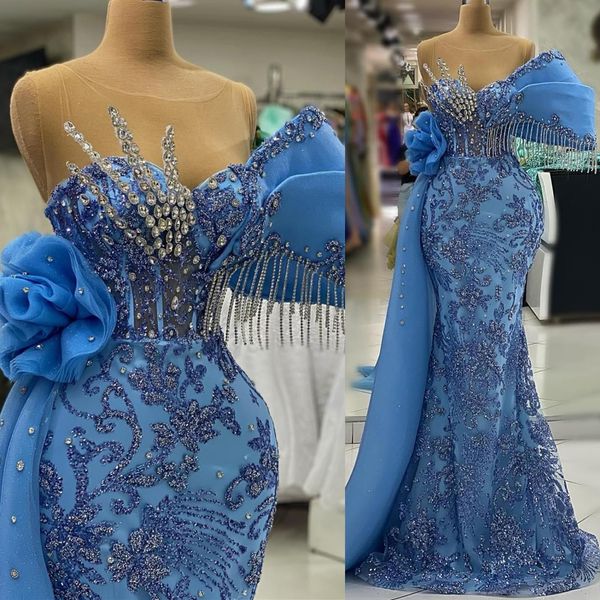 

2023 Aso Ebi Sheer Neck Mermaid Prom Dress Beaded Crystals Evening Formal Party Second Reception Birthday Engagement Gowns Dresses Robe De Soiree ZJ696, Sage
