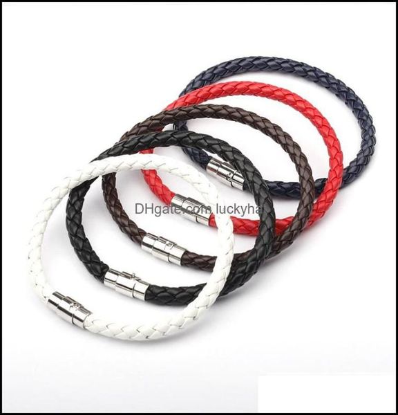 

charm bracelets men women jewelry braided leather for female male bangle stainless steel magnet clasp trendy wristband 20220302 t23691115, Golden;silver