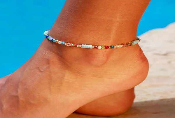 

bohemian colorful acrylic beads ankle bracelet handmade ethnic halhal foot jewelry for women summer beach anklet accessories2313091, Red;blue