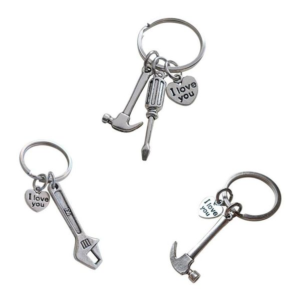 

2019 zinc alloy ancient silver dad039s family gadgets i love you heart pendant dad039s tools keyring keychain creative jewel8205977, Slivery;golden