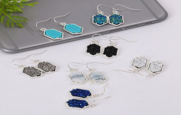 

wholefashion druzy drusy earrings silver gold plated popular faux stone turquoise charm dangle stud earrings for women lady j4061667, Golden