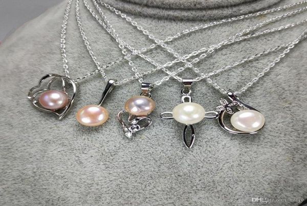 

100 freshwater pearl necklace sliver pendant mix styles diy pearl necklace for women girl jewelry with chain christmas gift9575625, Silver