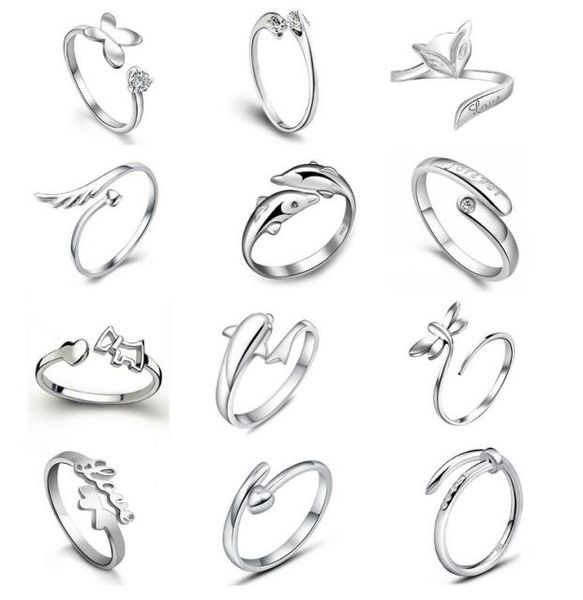 

new 925 sterling silver jewerly rings dolphins dragonfly wings of the angel love fox butterfly opening adjustable ring for women1489309