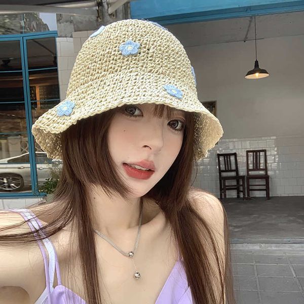 

ball caps fisherman's straw hat women's summer fresh sunshade and sunscreen hat women's 2023 new face showing small bucket ha, Blue;gray