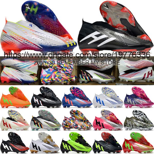 

send with bag quality soccer boots predator edge fg laceless high knit socks football cleats for mens soft leather comfortable trainers socc, Black
