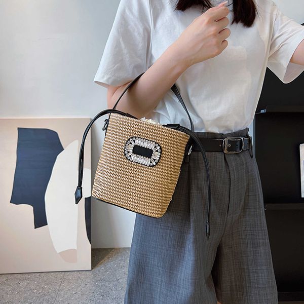 

2023 new senmeng grass woven bag women's bag summer large capacity bag single shoulder oblique straddle bag feel portable bucket bag12