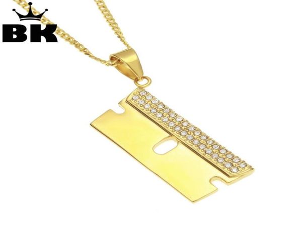 

pendant necklaces stainless steel gold color hip hop razor blade necklace out rhinestone mens charm jewelry 3mm24inch cuban chain3654822, Silver