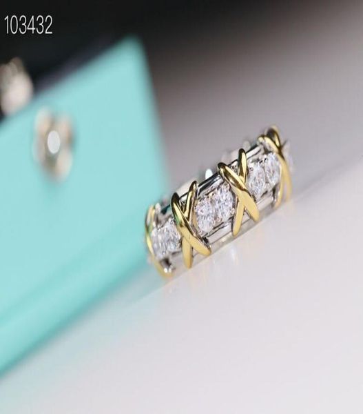 

vintage schlumberger brand s925 sterling silver gold cross zircon wedding ring for women jewelry8489720