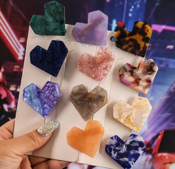 

fashion heart shape acetic acid hair clips side clip 12 colors big acrylic resin barrettes2963009, Golden;silver