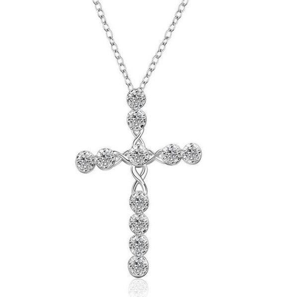 

925 sterling silver fashion cz diamond crystal crucifix necklace engagement wedding women jewelry charms cross necklace crafts acc3962938