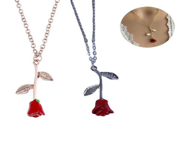 

romantic red rose pendant necklace valentine039s day gift fashion necklaces for girlfriend designer women jewelry accessories6083916, Silver