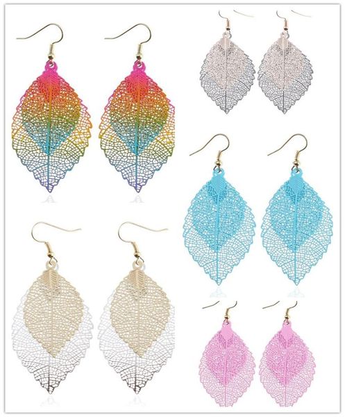 

fashion luxury boho double color leaf dangle earrings big pink rainbow leaves long tassels drop earring for women jewelry ps18649119808, Silver