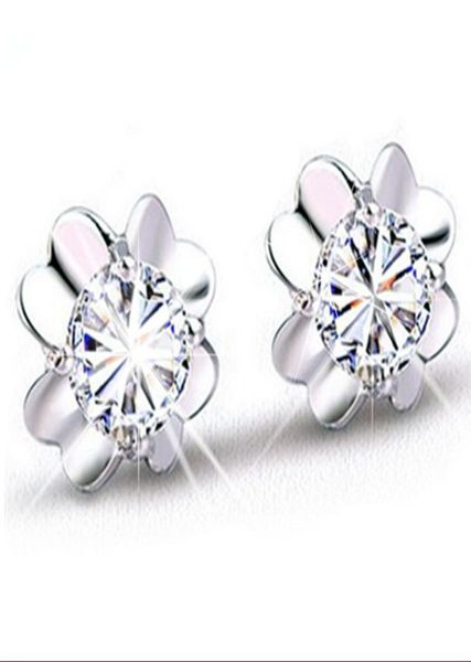 

whole silver woman earring romantic charm simple crystal pure clear clover earrings 925 sterling jewelry8001216, Golden;silver