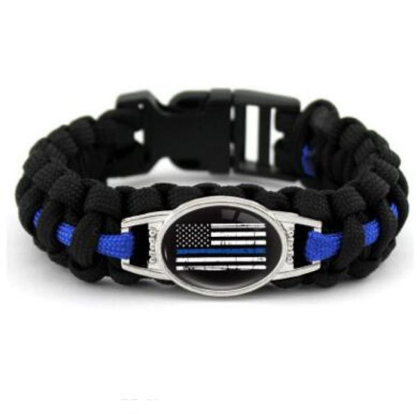 

black blue thin blue line american flag back the blue police paracord survival bracelets outdoor self survival camping bracelet fo4991192, Golden;silver