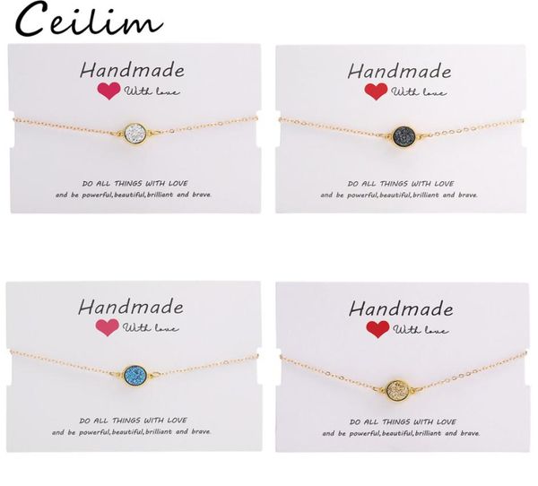 

handmade crystal round resin druzy charm bracelet colorful natural stone bracelets bangles for women gold friendship jewelry gift 2884116, Golden;silver