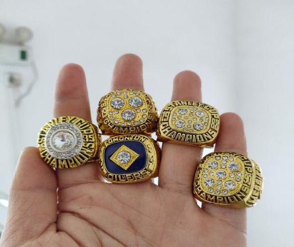 

2019 wholesale edmonton 5pcs ring oilers cup ice hockey championship ring fan men gift wholesale drop shipping5772064, Golden;silver