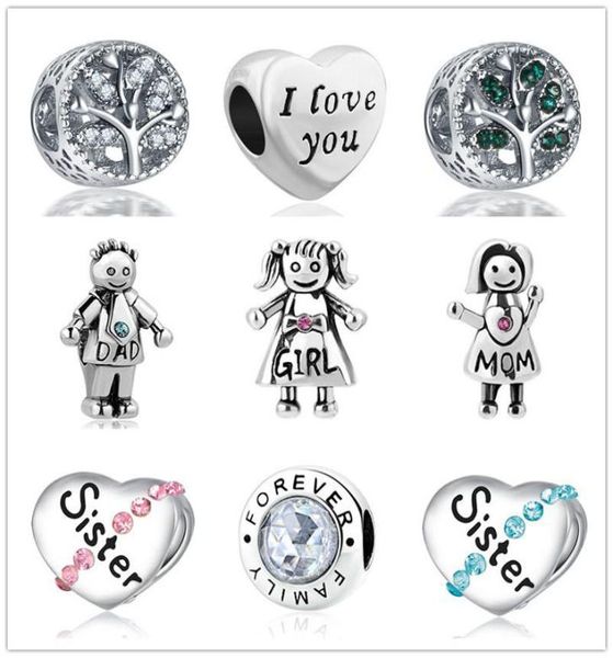 

moq 20pcs european mother's day gift mom dad girl sister charm bead fit original bracelet jewelry diy for women j0108741133, Bronze;silver
