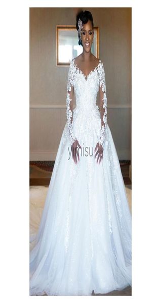 

gorgous ball gown wedding dresses sheer neck long sleeve sweep train illusion bodice appliques beads chapel country bridal gowns6901662, White